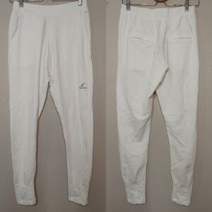 Ably Begonia Women's Flat Front Pants Off White Small Cotton Spandex Tapered Leg